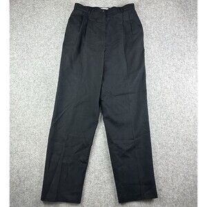 Vintage Lands End Wool Pants Womens 14 Tall Black 80s Pleated Trouser USA Made